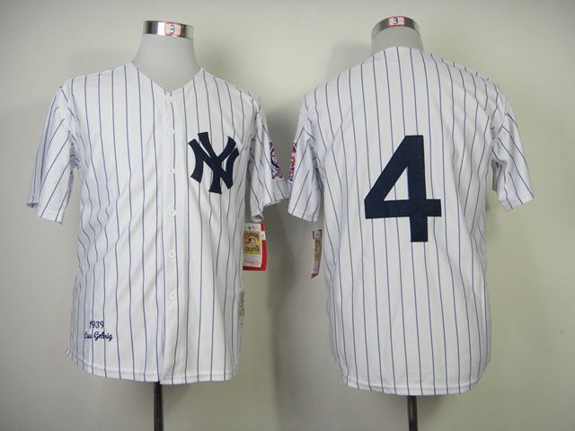 Men New York Yankees #4 Gehrig White Throwback MLB Jerseys->new york yankees->MLB Jersey